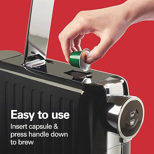 Miniatura 6 de Hamilton Beach Potente bomba italiana de 19 barras, depósito de agua de 22 onzas, tamaño de taza personalizado, capacidad para 13 cápsulas, negro