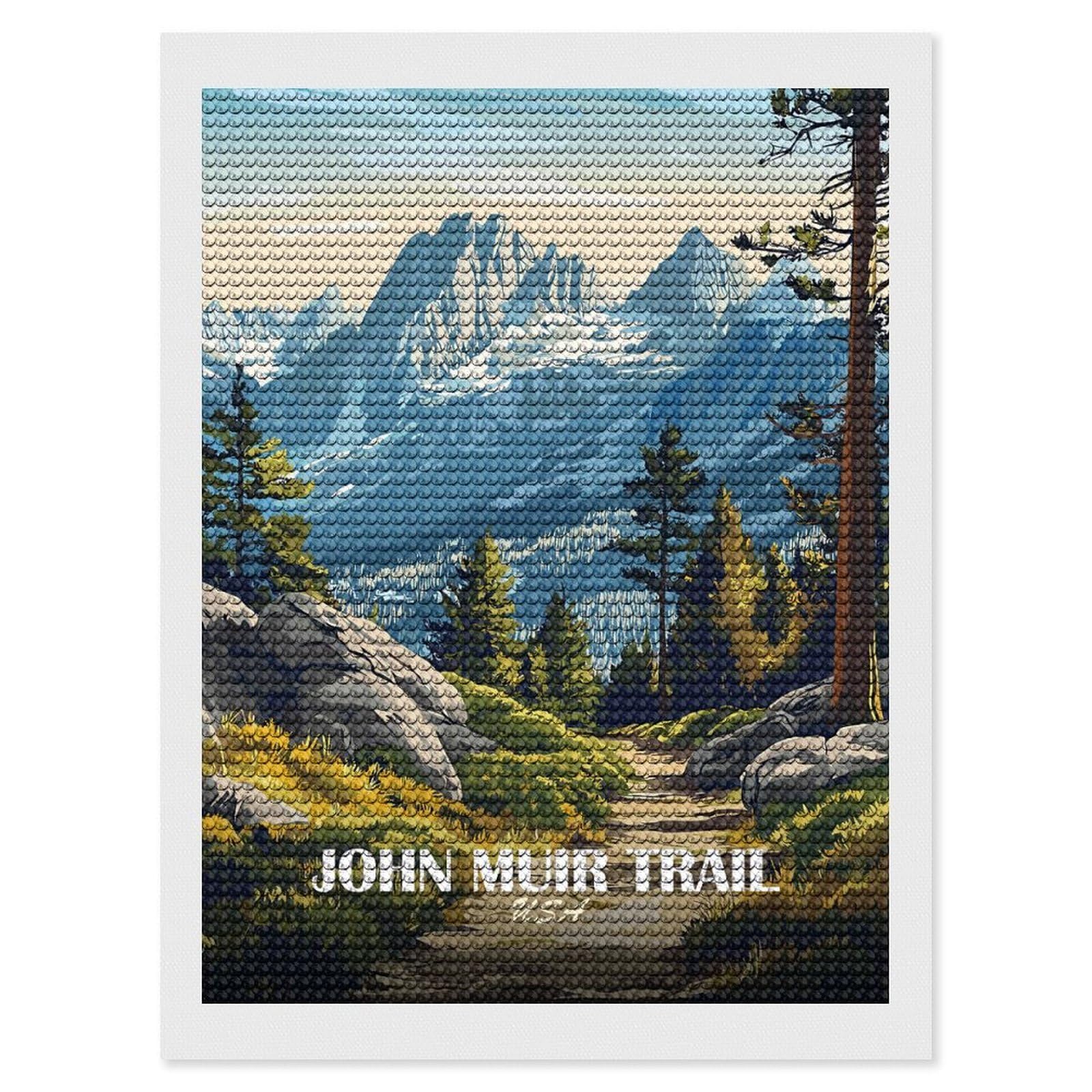 Junmoney John Muir Trail Landscape Illustration DIY Diamond Art Canvas Kit 12"x16", Winter Craft, Mindful Craft Project, Aesthetic Room Decor, Decor Project