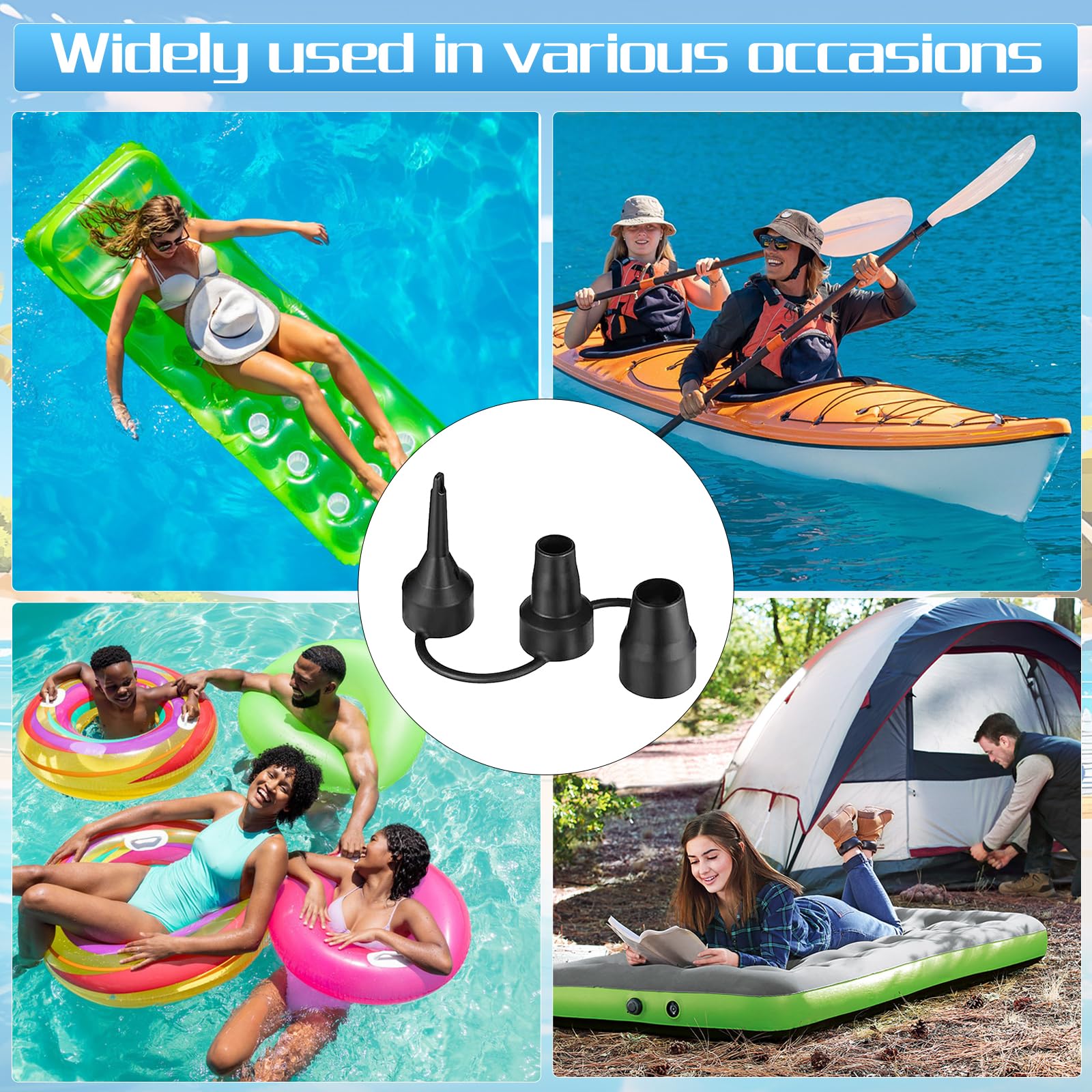 Adattatore per Pompa SUP, Convertitore Pompa Aria, Adattatore per Kayak, Adattatore SUP Compressore con 3 Ugelli Valvola Aria per Barca, Kayak, Canoa, Paddle Board