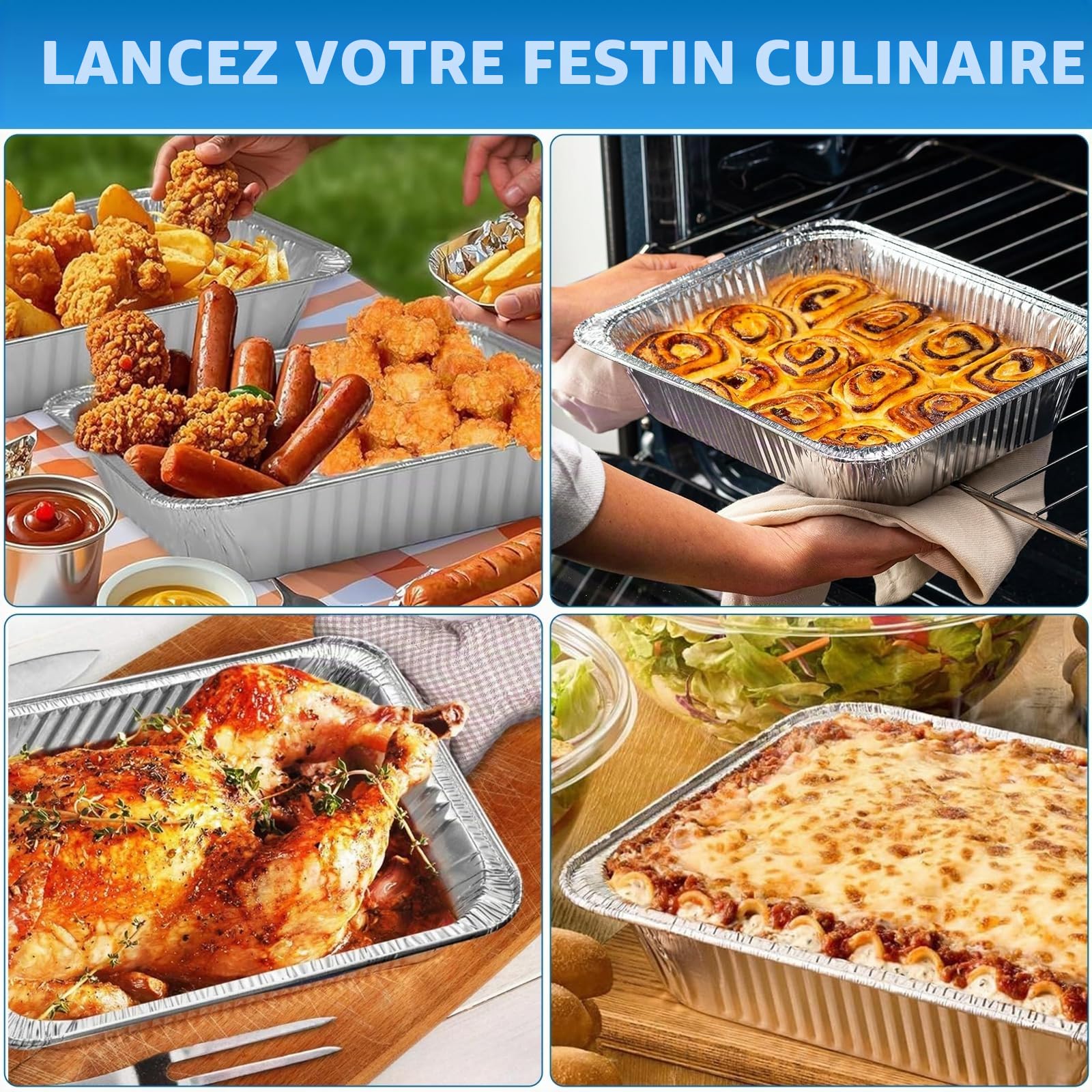 Lot de 10 grands plateaux en aluminium de 3 500 ml, moules profonds en aluminium très résistants pour la cuisson, la pâtisserie, le stockage des aliments (32 x 26 x 7 cm)