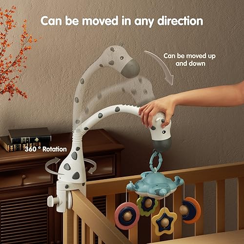 Miniatura 4 de TUMAMA Móvil para cuna de bebé, juguetes de cuna 3 en 1 con control remoto, luz nocturna de proyección, música y ruido blanco, juguete sensorial