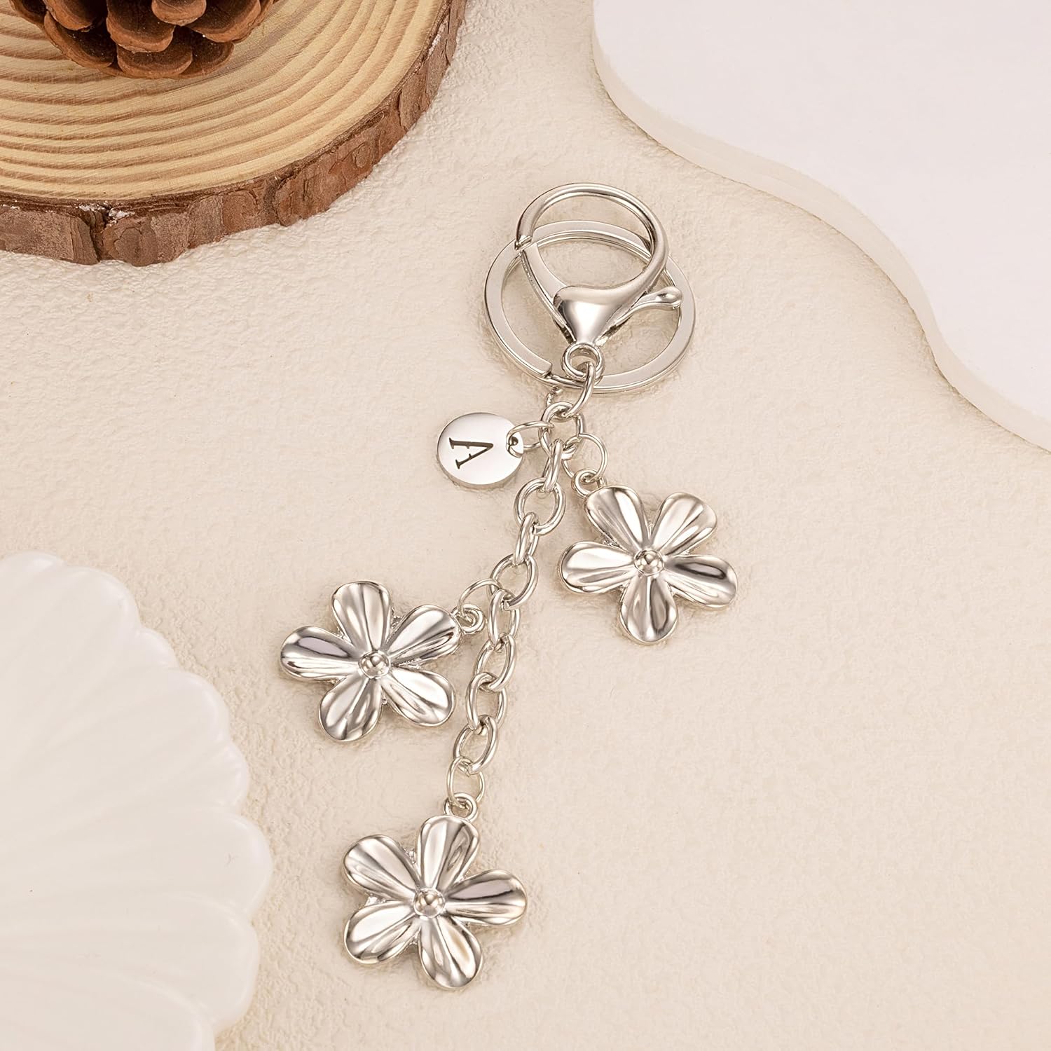 XGALBLA Gold/Silver Initial Keychain Flower Charms for Key Cute Letter Keyring for Purse Handbag Backpack - Image 4
