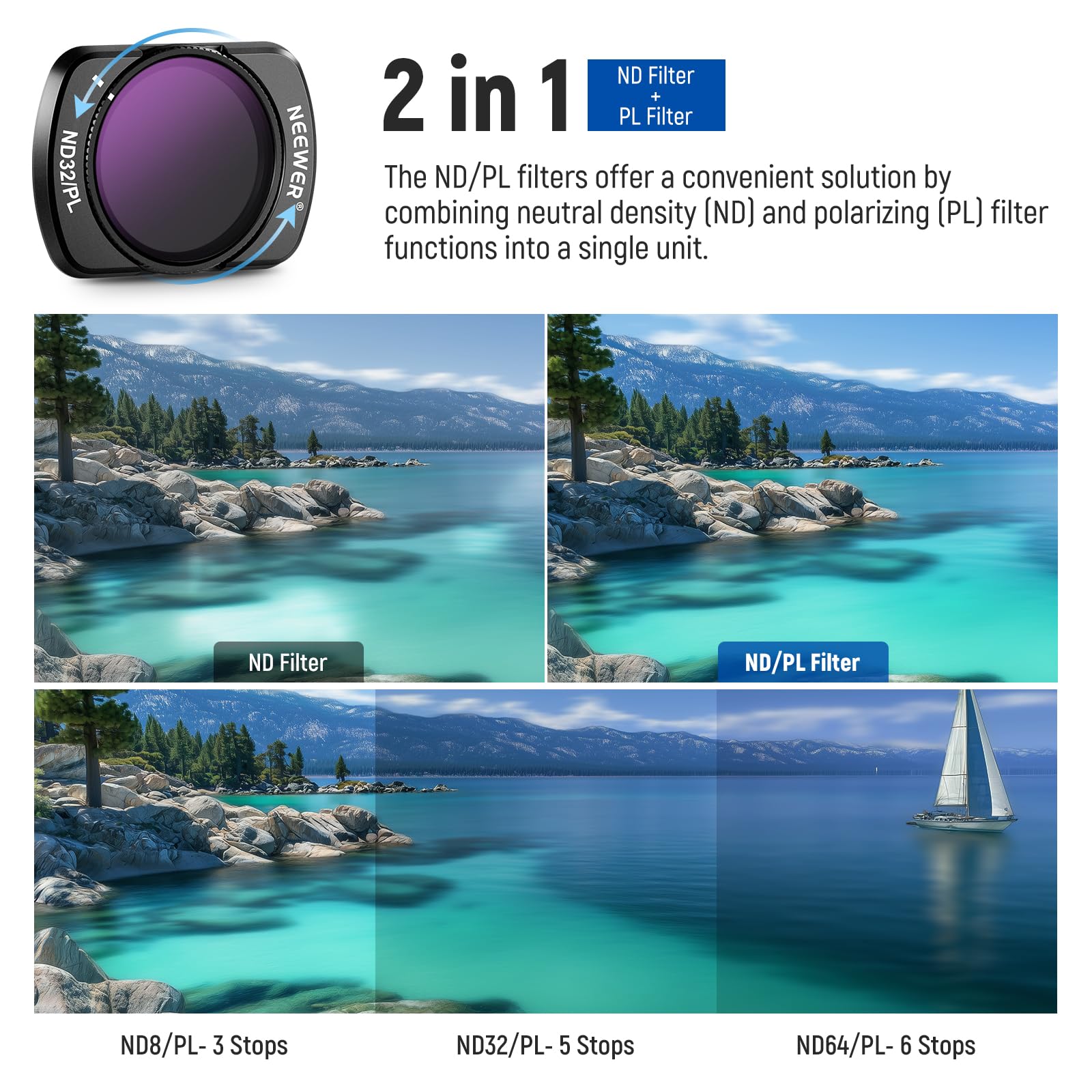 Neewer Zestaw spolaryzowanych filtrów ND (4 sztuki) ND8/PL ND32/PL ND64/PL CPL Black Diffusion 1/4 filtr 0,75X szerokokątny obiektyw, 2 x obiektyw makro i osłona ekranu kompatybilne z DJI Osmo Pocket