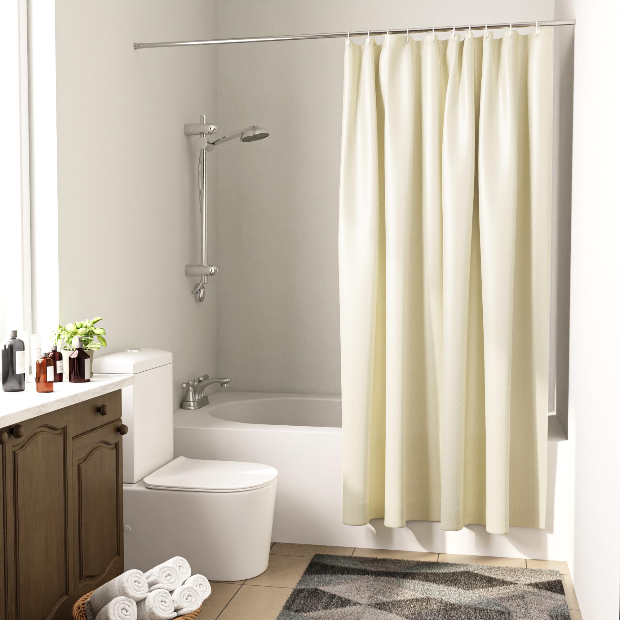 Encasa XO Polyester Waterproof Bathroom Shower Curtain, ZZ Cream, 72"x72" 2