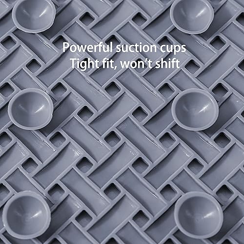 Miniatura 3 de Tapete antideslizante para tina con ventosas y orificios de drenaje, lavable a máquina, tapete para suelo de ducha (14.17 x 27.16 pulgadas, gris)