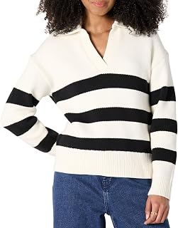Amazon Essentials Damen Lässiger Relaxed-Fit-Polo-Pullover aus Schwerer Baumwolle mit V-Ausschnitt