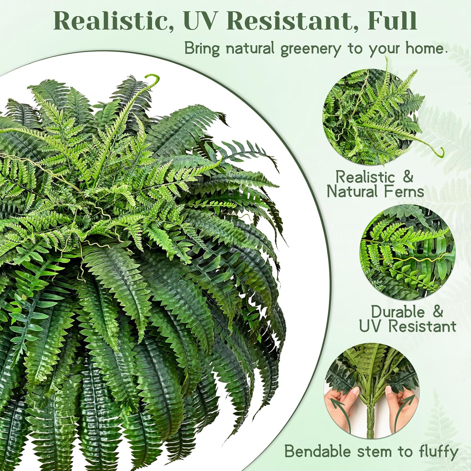 Yastouay 48 Inch Fake Ferns, Look Real 101 Leaves Artificial Boston Ferns for Outdoors Large, Lush UV Resistant Faux Ferns for Outdoor Planter Large, Outdoor Faux Plants for Porch Patio Home Decor - Image 4