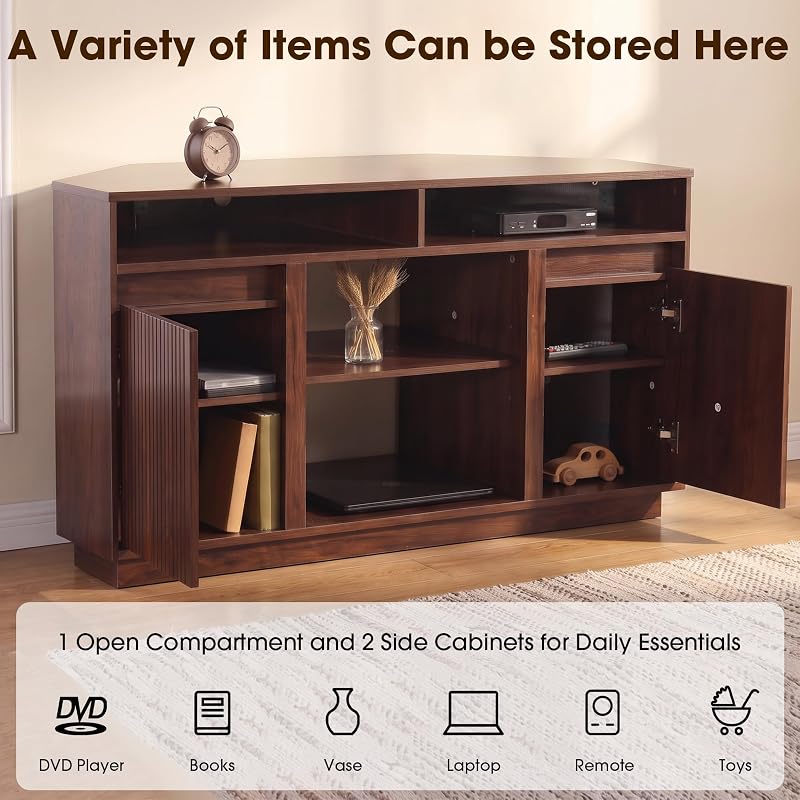 47" Corner TV Stand for TVs up to 55 Inch, Mid Century Entertainment Center image 3