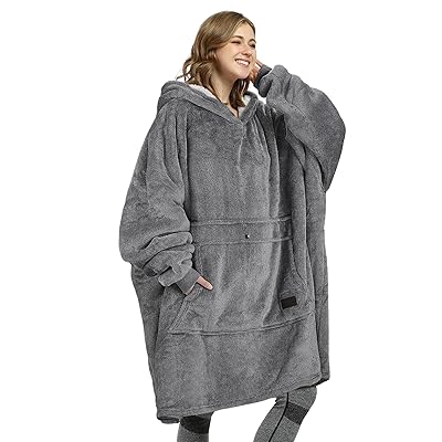 Catalonia Oversized Blanket Hoodie Sweatshirt, Wearable Sherpa Lounging Pullover for Adults Women Men
