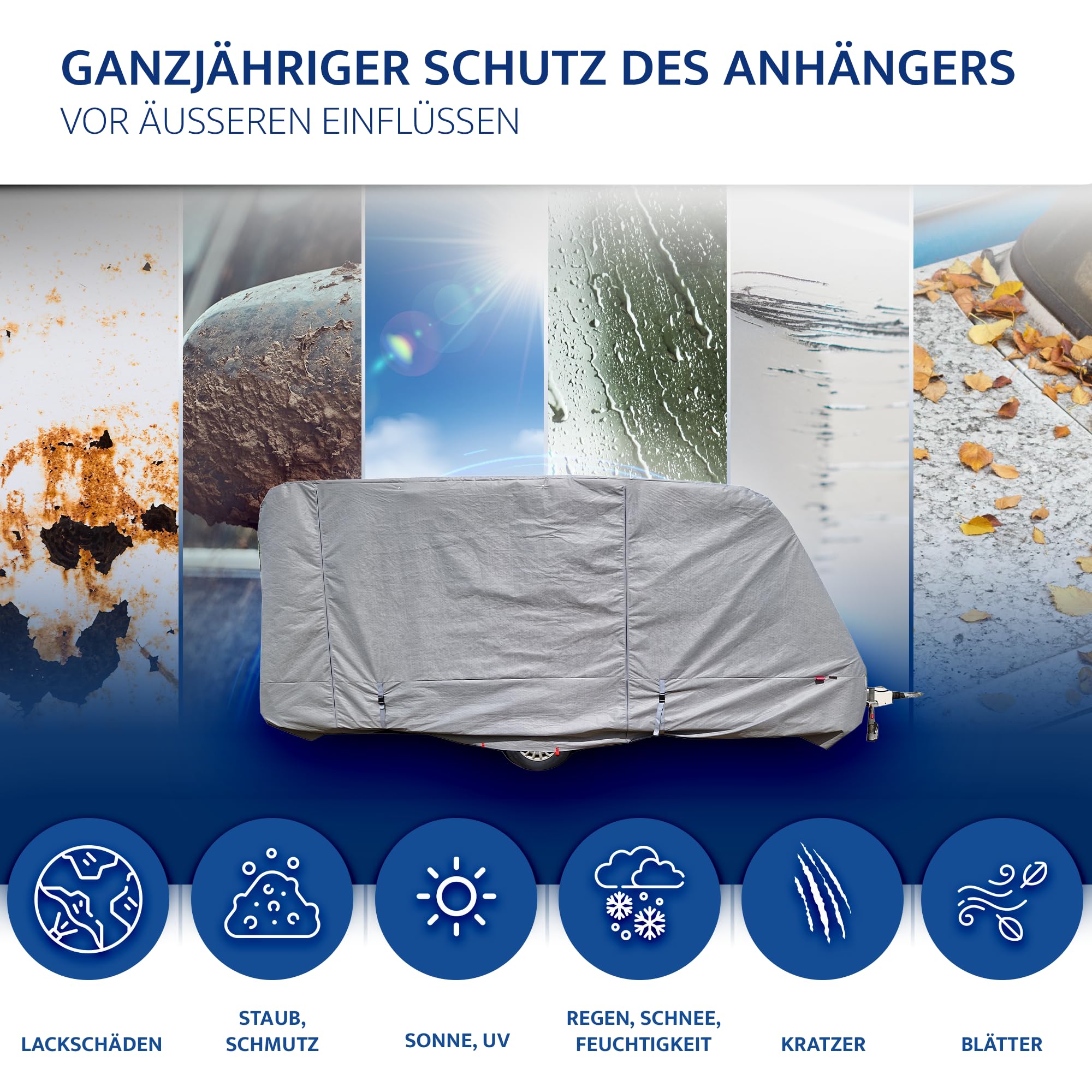 Abdeckplane für Wohnwagen | UV-resistente Wetterfeste Wohnmobilabdeckung | Langlebig Schutzhülle Atmungsaktive | 5 Schicht Wohnwagenplane 650 x 250 x 225 cm (EU-Version)