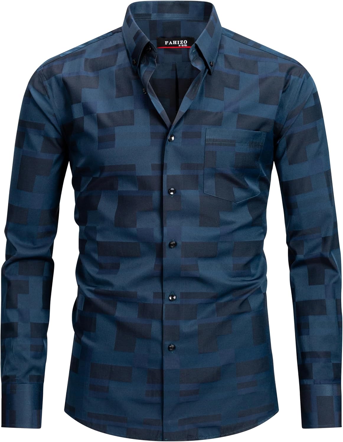 FAHIZO Men's Dress Shirt Button Down Plaid Regular Fit Casual Long Sleeve