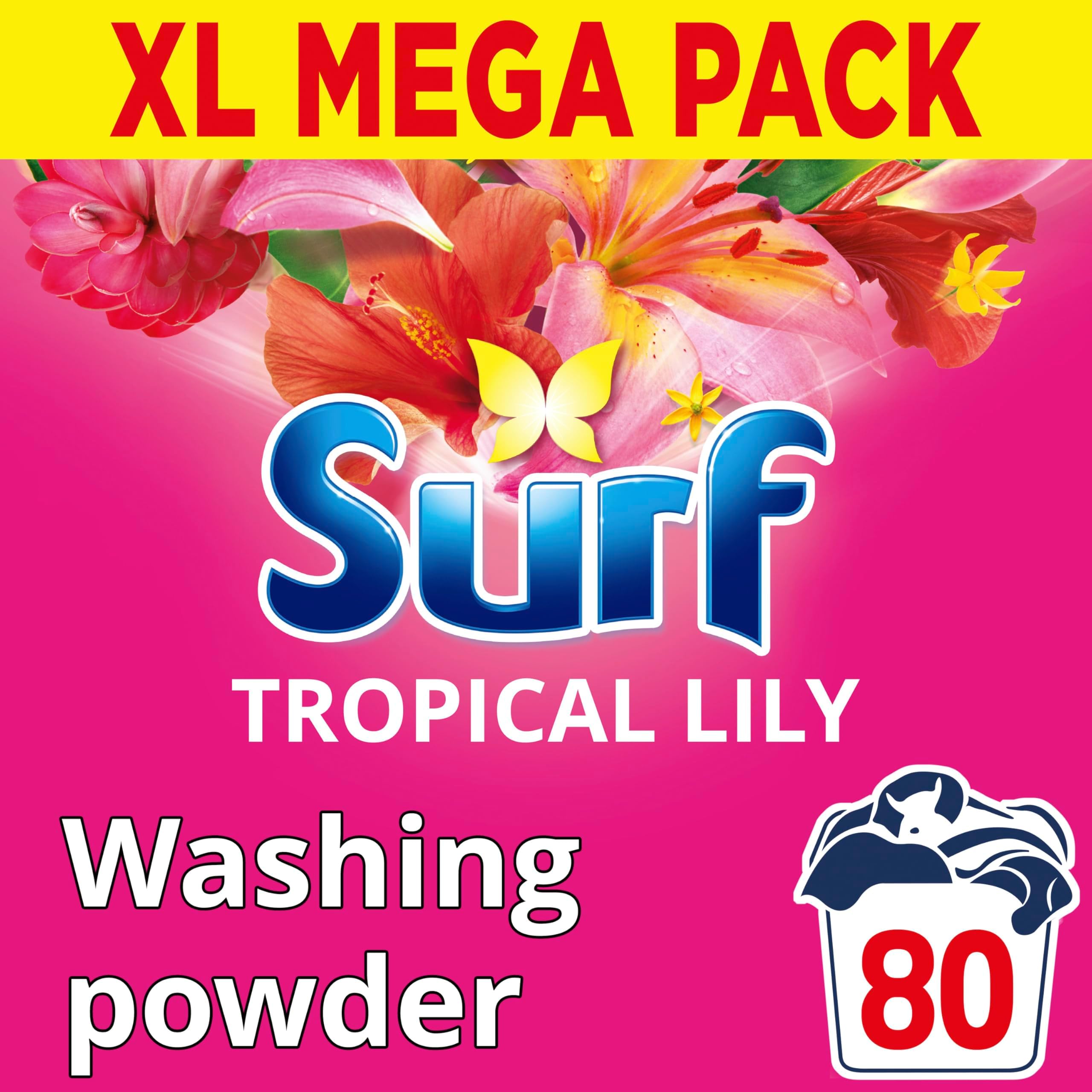 Tropical Lily Washing Powder joy-infused fragrance with natural essential oil lasting up to 12 hours in wear for brilliantly clean laundry every time 80 washes 4 kg