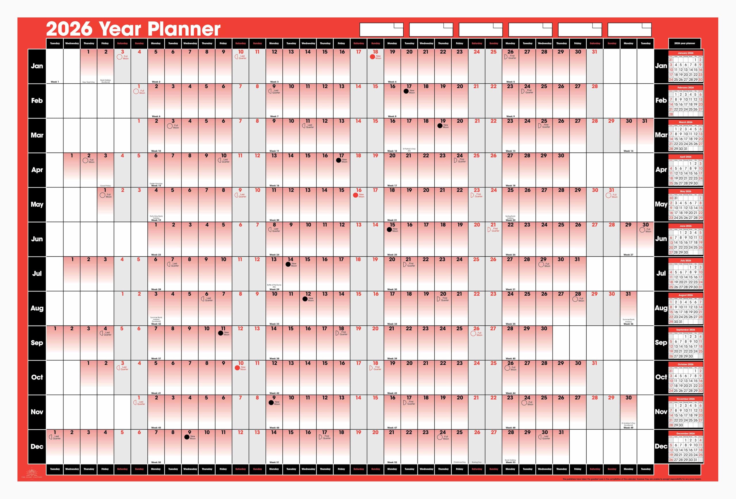 2026 Wall Planner Double Sided A1 Holiday Planner Calendar Pen Stickers, Red and Black - Image 2