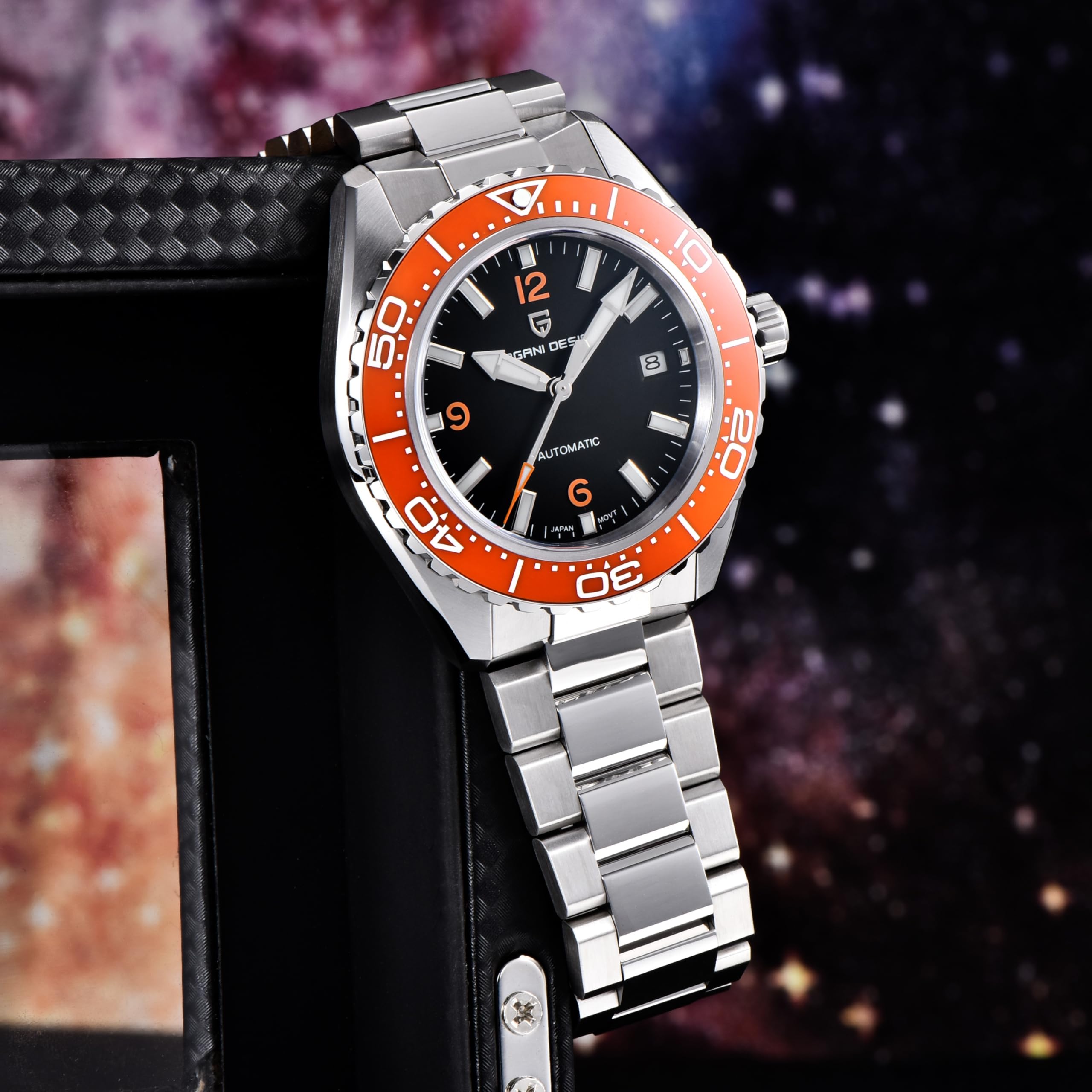 Pagani Design PD-YS034 Montre de plongée automatique pour homme avec mouvement japonais à remontage automatique, lunette en céramique, cristal saphir étanche jusqu'à 100 m, affichage de la date
