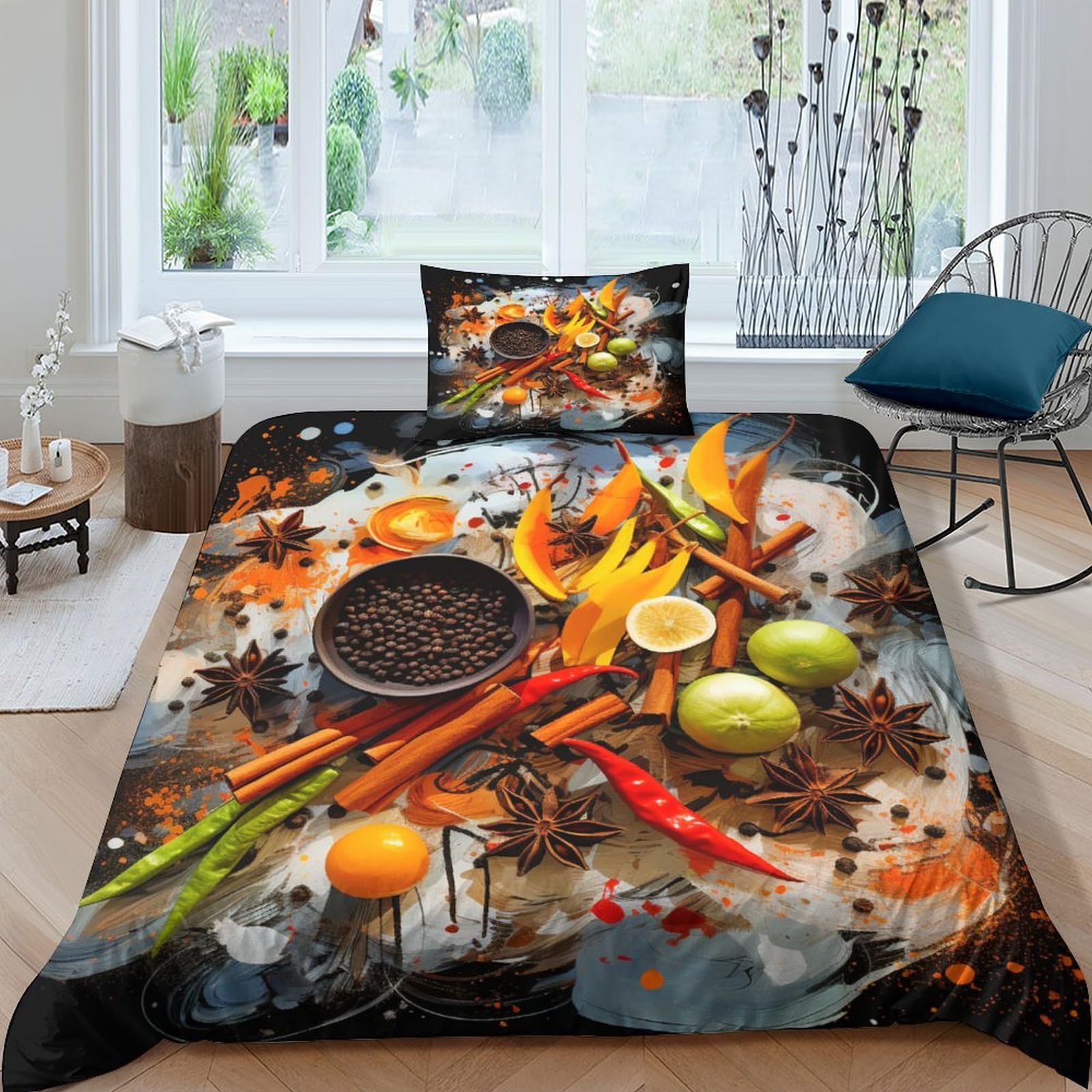 Funda nórdica de microfibra de cocina y especias 3D para cama individual de 135x200 cm