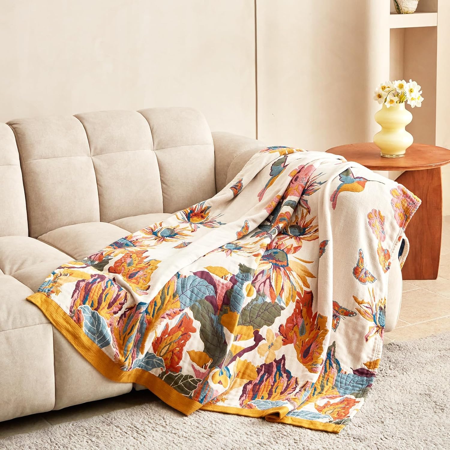 MSGKV Boho Throw Blanket for Couch and Sofa Cotton Cover for Living Room Floral Throw Cozy Blankets (D-Flower and Butterfly, 50" x 60"(Throw)) - Image 3