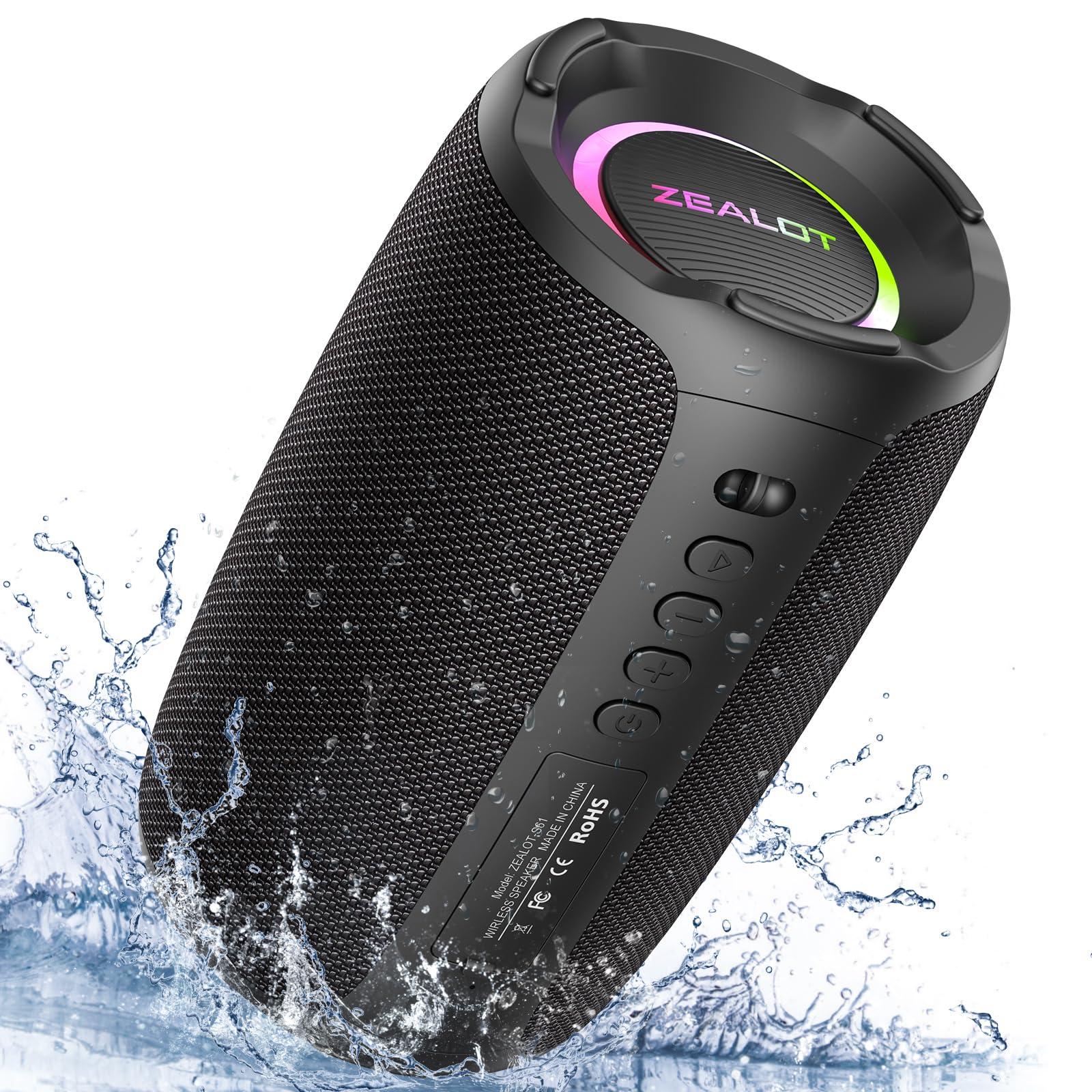 ZEALOT Bluetooth Speaker, IPX7 Waterproof Wireless Speaker with 20W Loud Stereo Sound, Outdoor Portable Speakers with Bluetooth 5.2, 40H Playtime, RGB Light, Dual Pairing for Home, Party（Update）