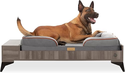 Miniatura 9 de Cama de madera para perros con colchón, cama elevada para mascotas grande a extra grande, resistente al agua, cama de madera para mascotas con