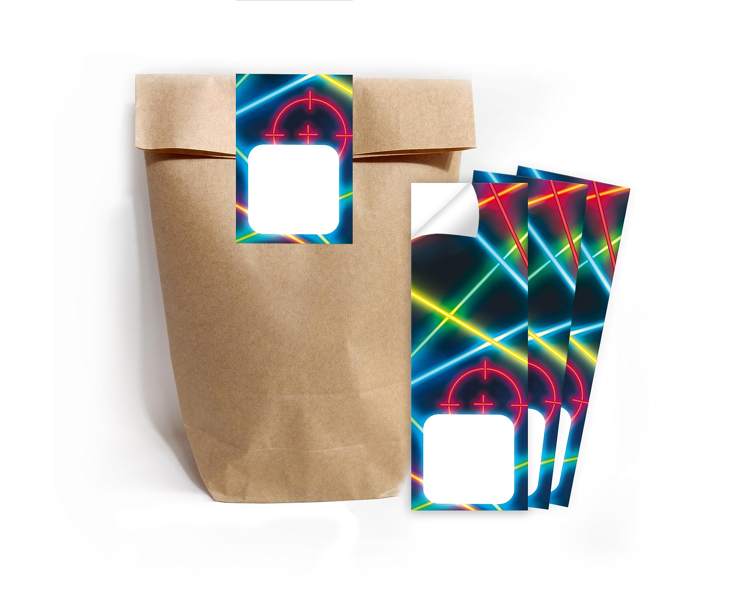 Minkocards 12 Gift Bags (Natural) + 12 Stickers Laser Tag Laser Tag Gift Bags for Party Bags Guest Gift Wrapping for Children's Birthday Boys Girls