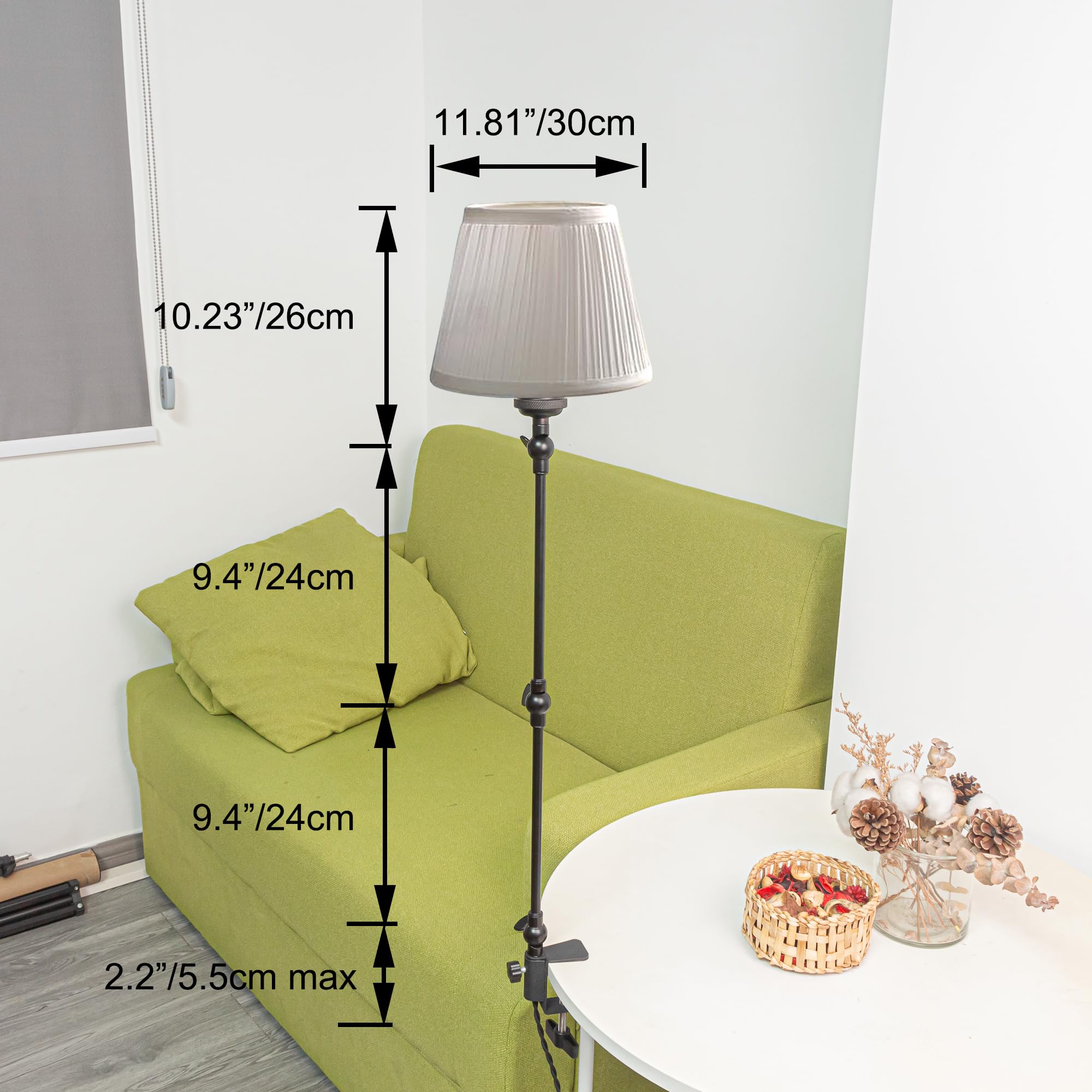 Klemmleuchte Einstellbar, Leselampe mit 2,5 m Kabel und Weißem Stoff-Lampenschirm, Dimmbar Nachttischlampe,Augenpflege Schreibtischlampe für Büro Heimgebrauch, E27 Lampenhalterung-TD0639