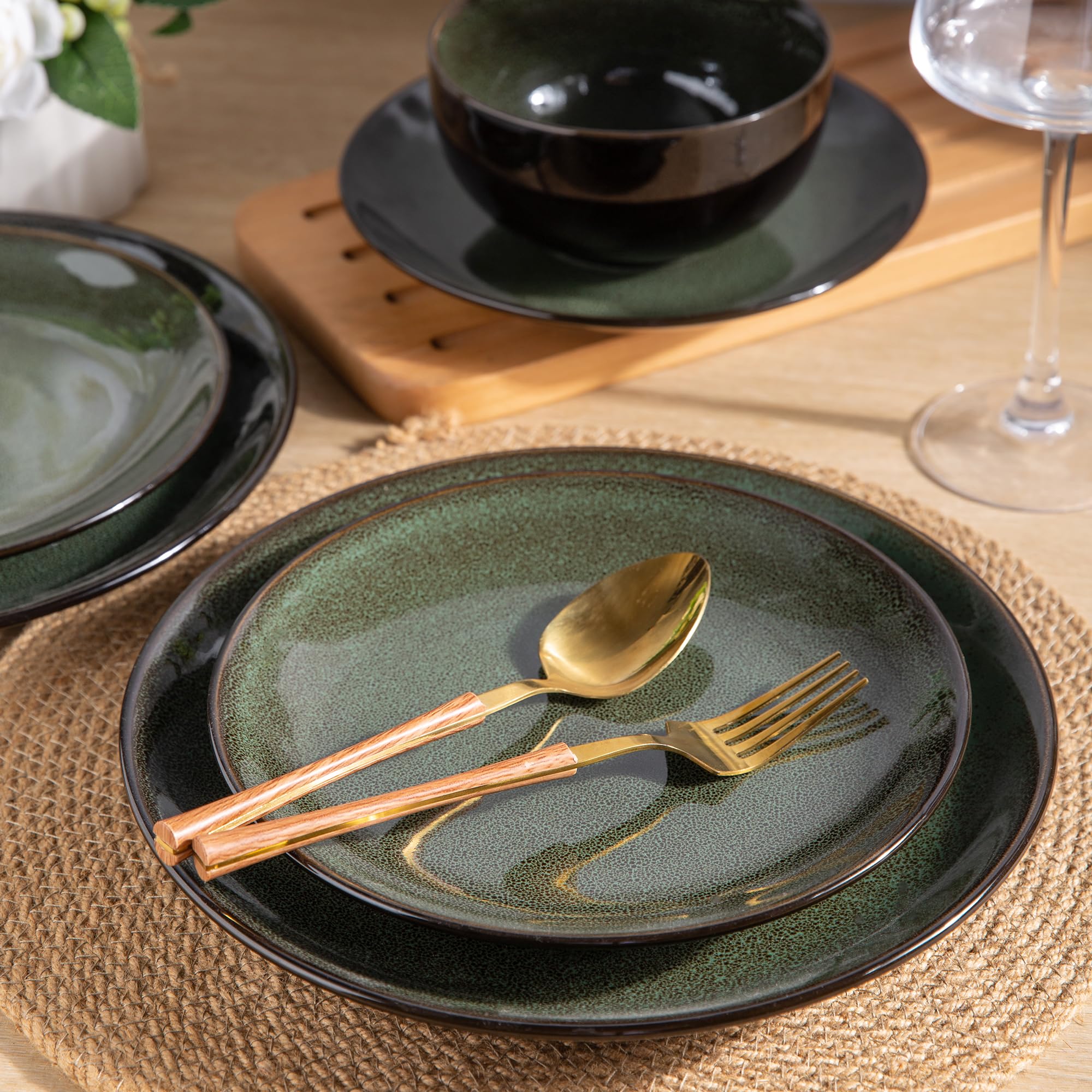 LeRatio Geschirrset 12-teilig Für 4 Personen - Steingut Keramik Spülmaschinenfest