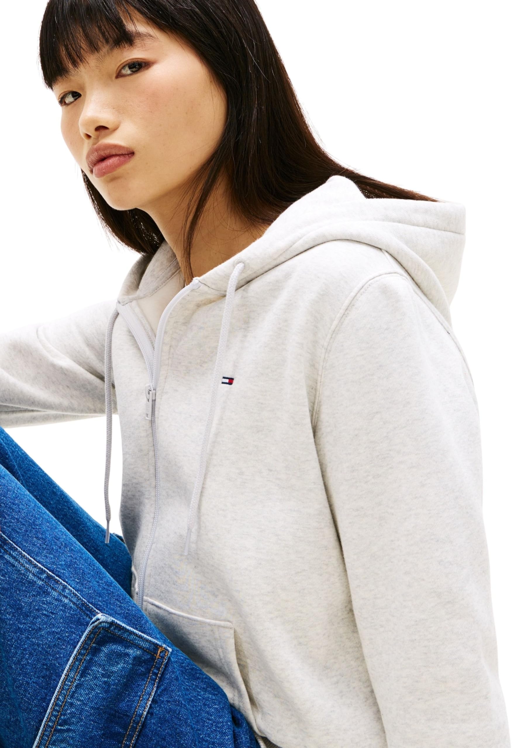 Tommy Jeans Damen Hoodie mit Reißverschluss Zip Thru mit Kapuze