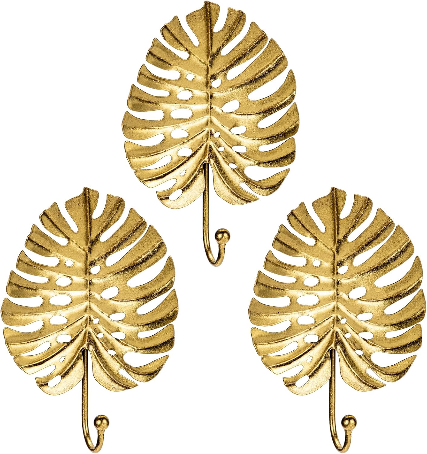 Briful Towel Hook Brushed Gold Leave Shape Hook Brass Coat Robe Key Holder Decorative Hanger for Bathroom Kitchen Garage Wall Mounted (Pack of 3)