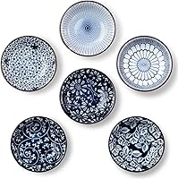 Eisinly Ceramic Dipping Bowls Set of 6, 3oz Soy Sauce Dishes, Vintage Blue White Porcelain Small Plates, 4 Inch for Sushi Condiments BBQ