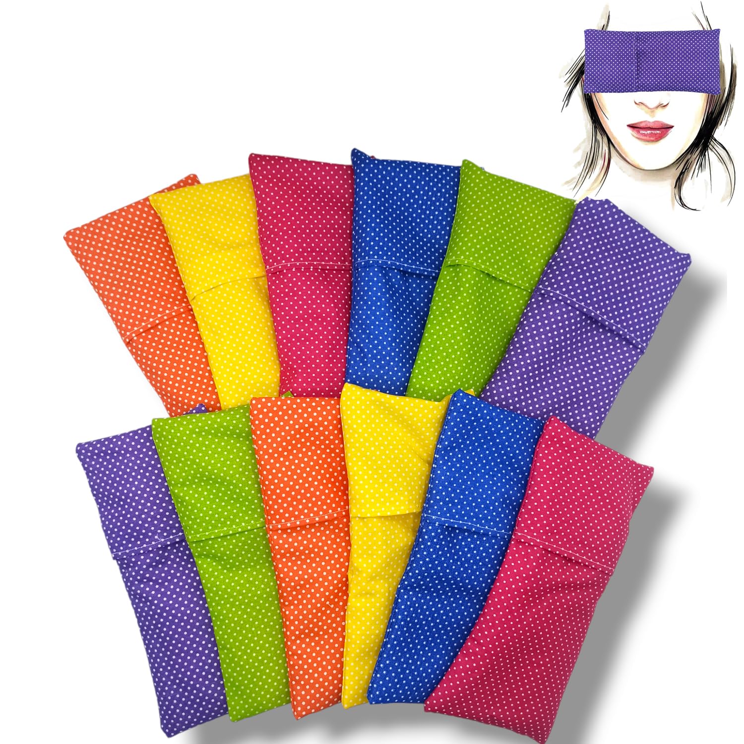 Coussins pour les yeux "Pack 12 Colori" - Graines de Lavande et de riz - Yoga, méditation, relaxation, reposer des yeux