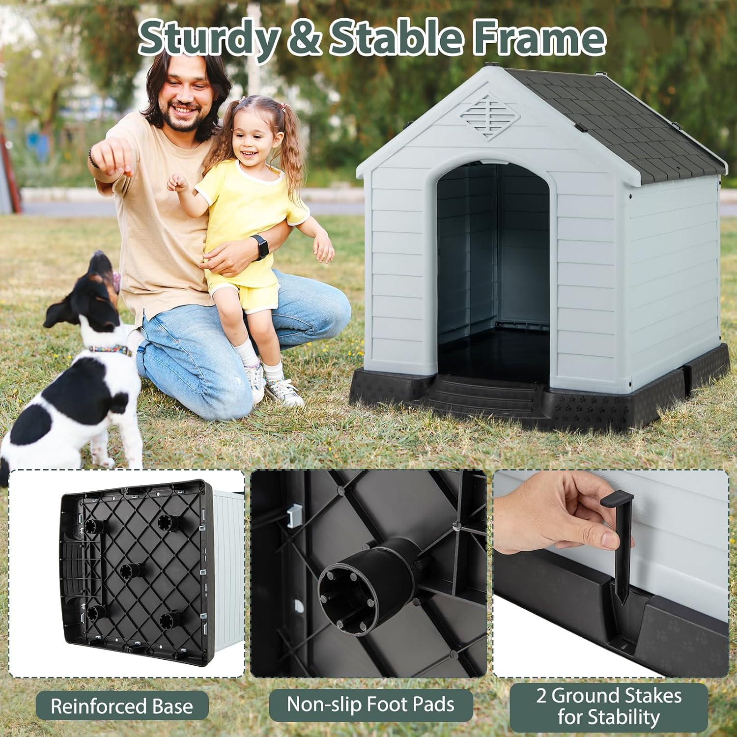 Dog House for Medium Dogs, Indoor Outdoor Dog Houses with Air Vents & Elevated Floor, 34.5"x31"x32" Durable Waterproof Pet Doghouse, Easy to Assemble Puppy Shelter Kennel for Outside