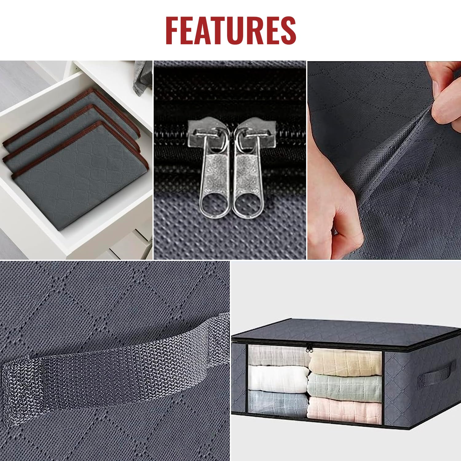 edihome Cajas Almacenaje Ropa Bolsas Organizador Armario con Asas Reforzadas Fundas Tela Resistente Gris claro Pack de 3