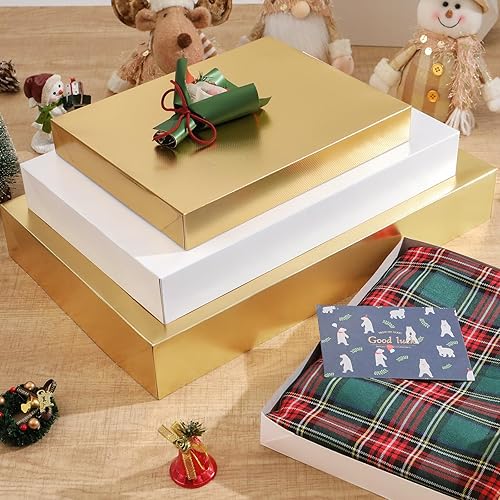 Miniatura 3 de 6 cajas de regalo extra grandes con tapas, 17 x 11 x 2.5 pulgadas, caja de regalo de ropa dorada, cajas de regalo para ropa, cajas de envoltura de