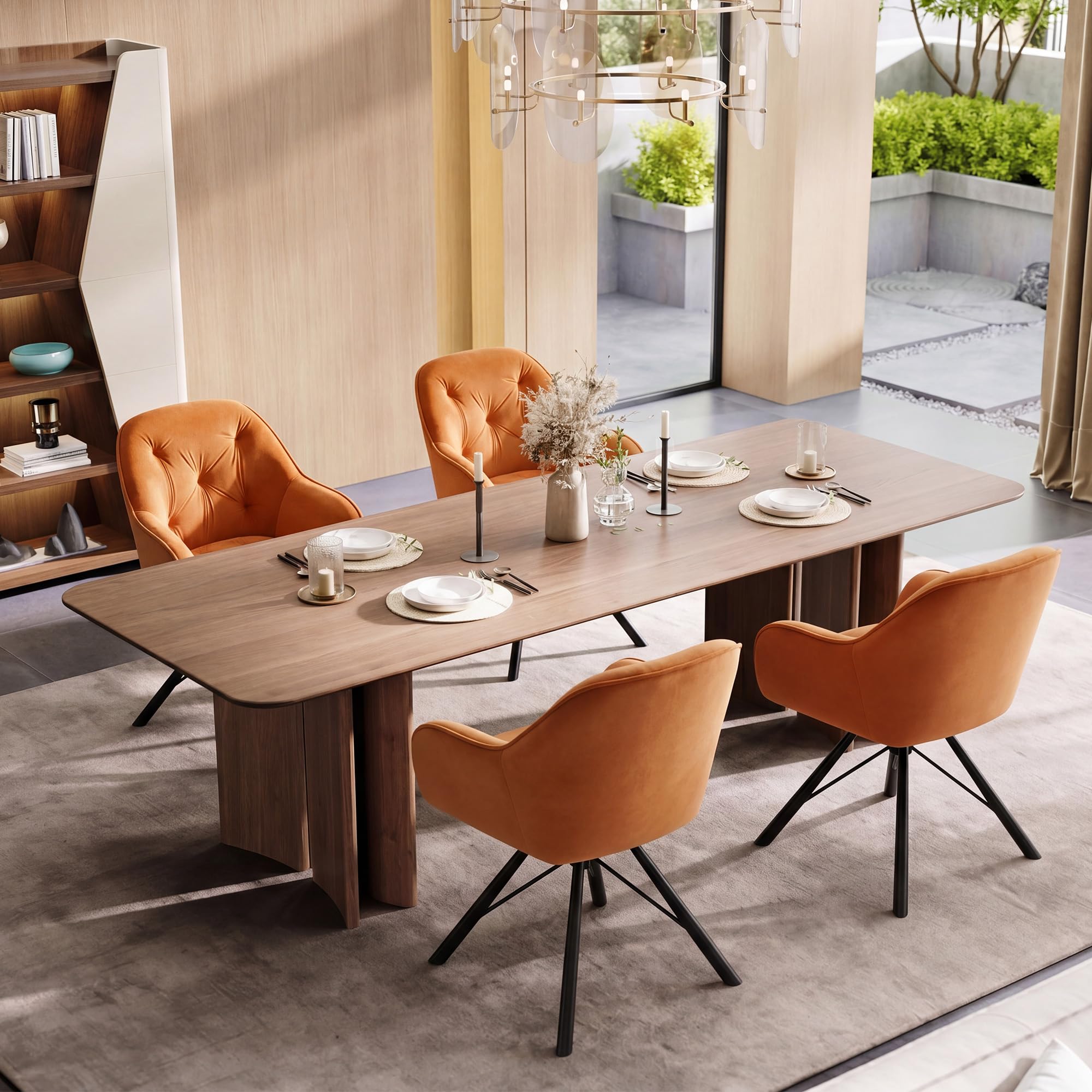 ELUCHANG Esszimmerstühle 4er Set, 360°Drehbar, Mehrschichtiger Dicker Schaumstoff Stuhl mit Hohen Armlehnen, Braun Samt, Gekreuztes Metallgestell bis 150KG, für Schlafzimmer Küche Wohnzimmer