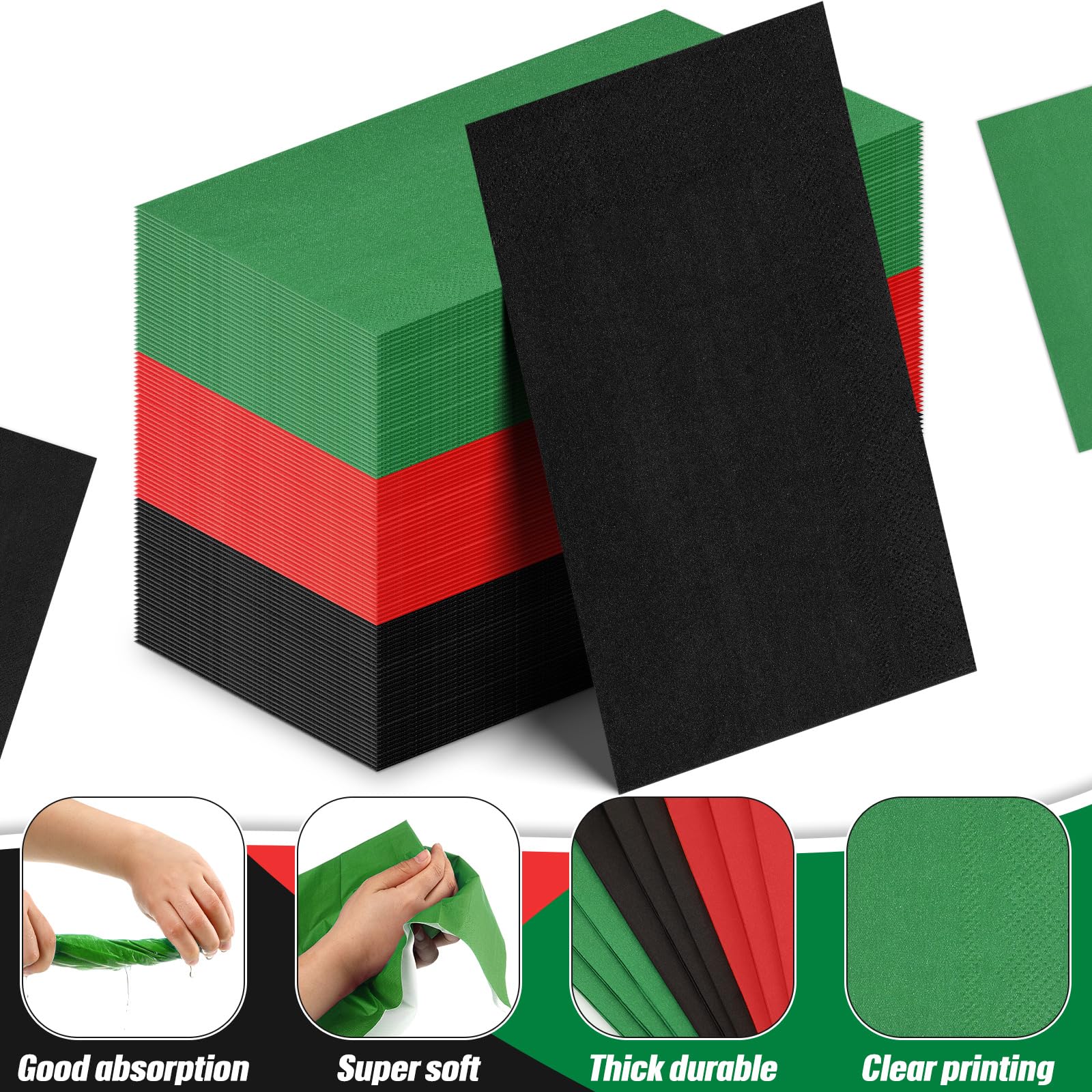 Qilery Lot de 120 serviettes en papier jetables pour salle de bain, dîner, cuisine, fête (rouge, noir, vert foncé)