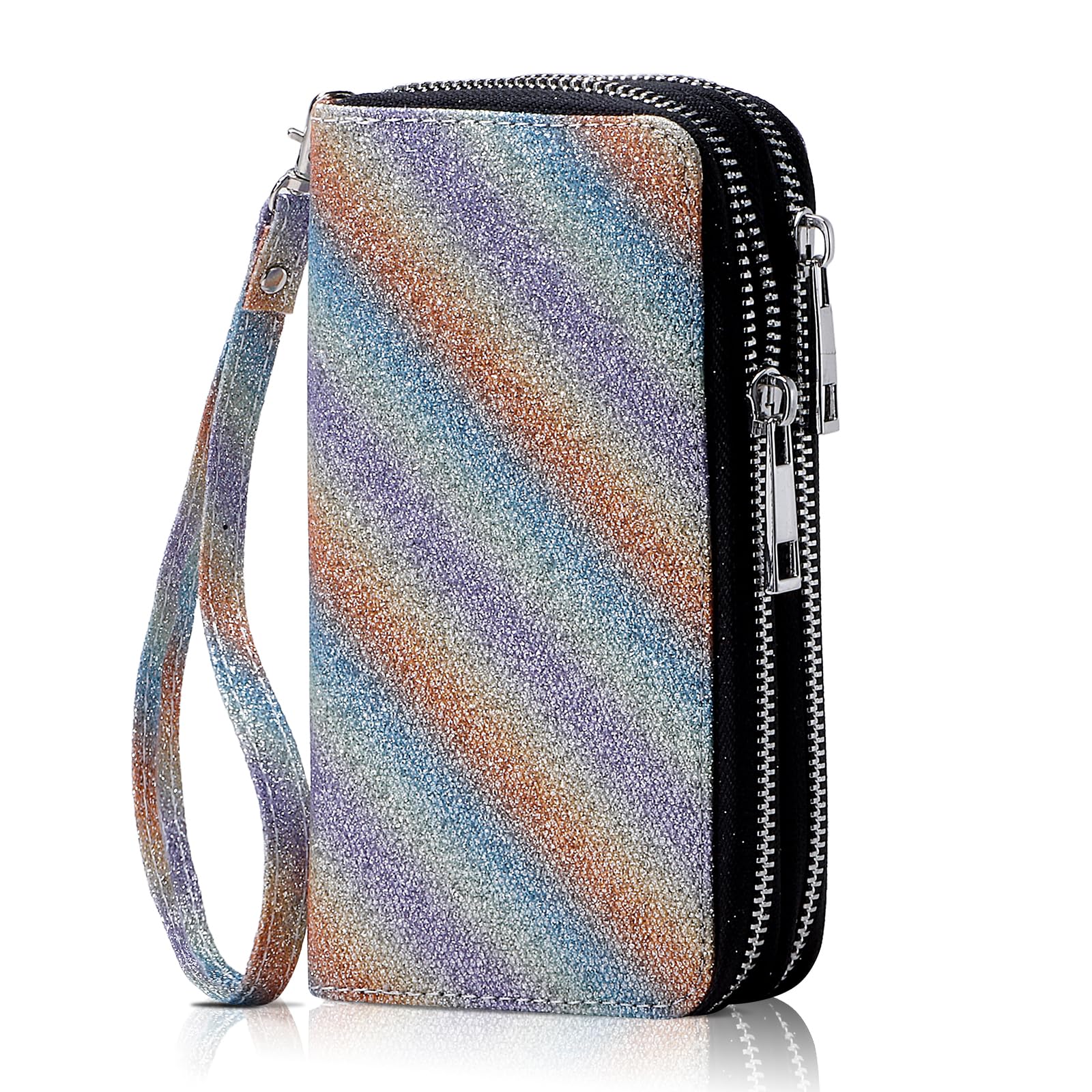 Double Zipper Wallet for Woman Clutch Purse with Cell Phone Holder for Smartphone/Card/Coin/Cash