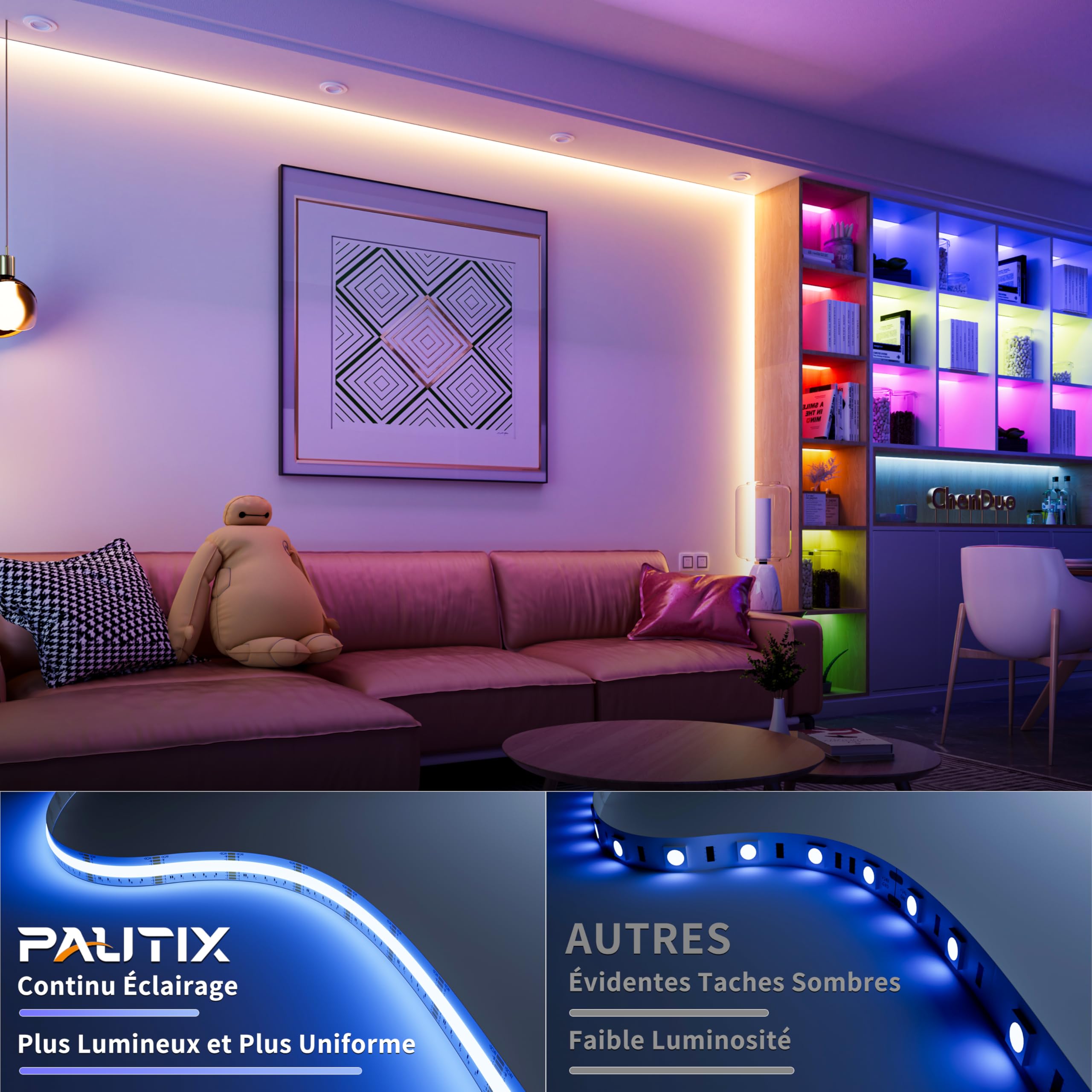 PAUTIX Ruban LED COB RGBW/WW 10M 840LEDs/M RGB+CCT Couleur Température Réglable 2700K-6500K, Bande Lumineux à Changement de Couleur 24V pour Maison Décoration(Alimentation et Contrôleur NON Inclus)