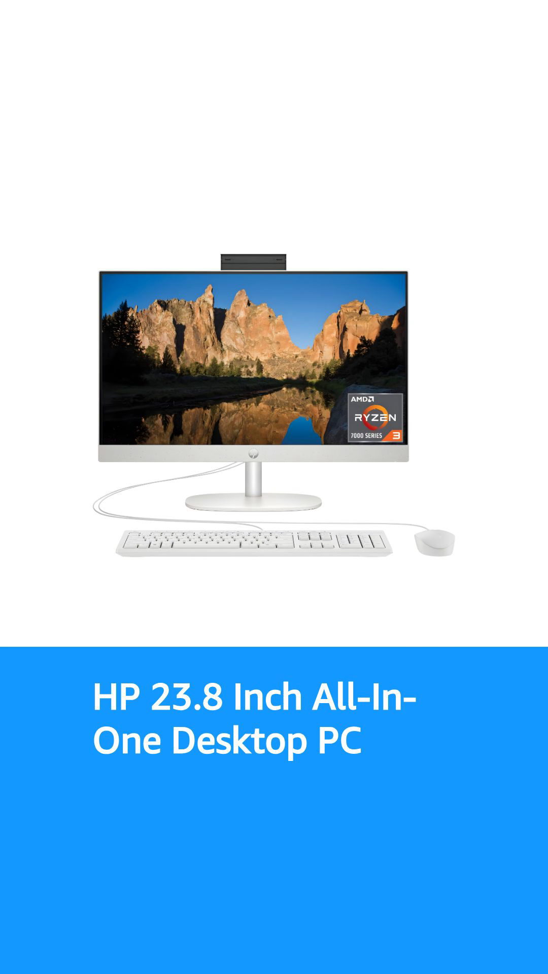 HP 23.8 inch All-in-One Desktop PC, FHD Display, AMD Ryzen 3 7320U