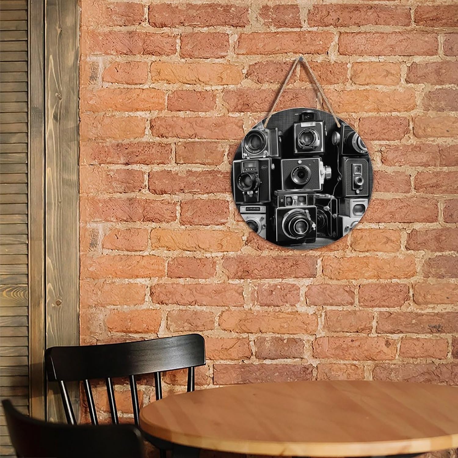 FekiLoot Retro Cool Camera Collection Wall Art Decor Round Wooden Hanging Door Decor Welcome Door Sign Decor Rustic Front Door Hanger for Indoor Outdoor Home Porch Window Decor image 5