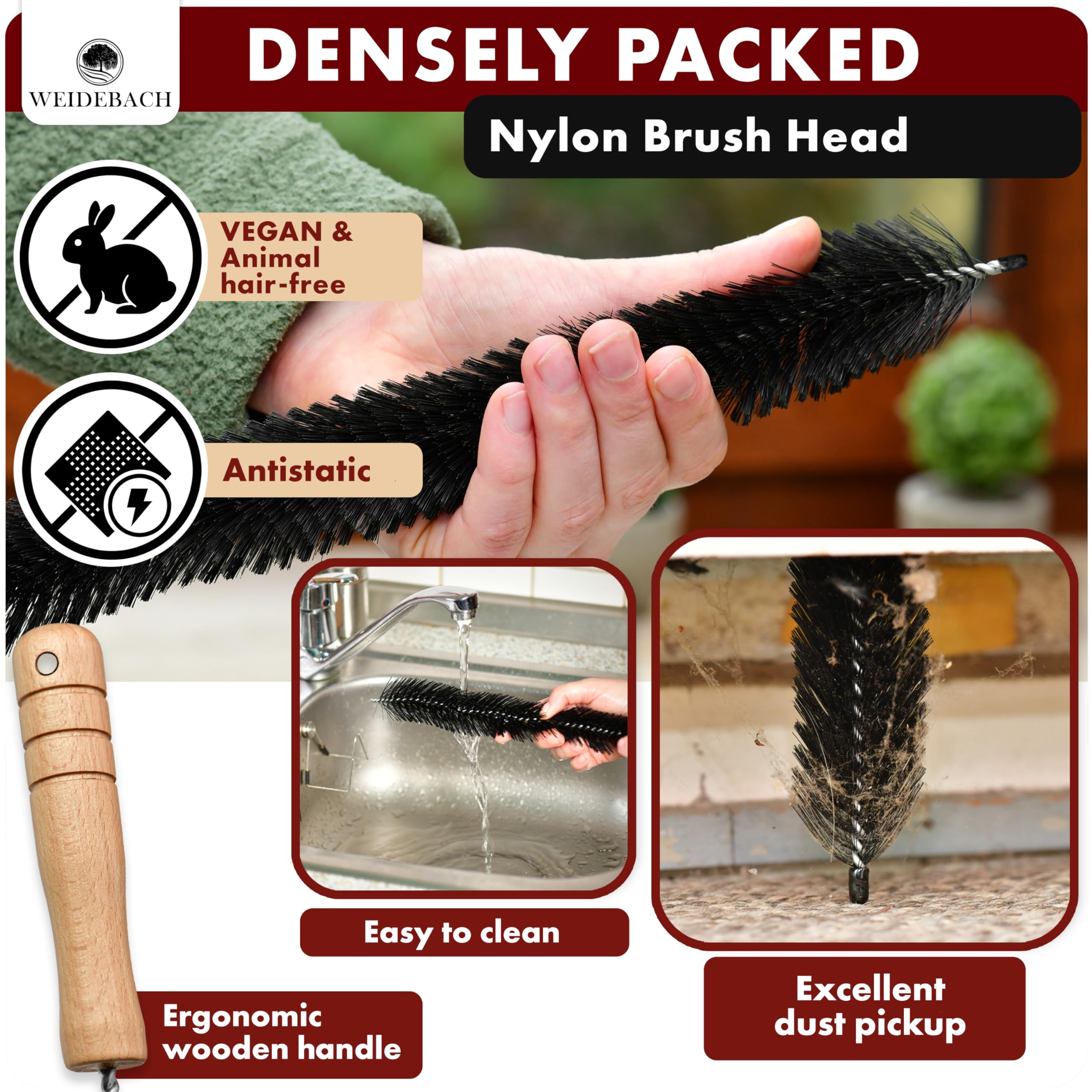 Weidebach® Radiator Bristle 36in / 16in Long, Nylon Bristle, Radiator Cleaning Brush Animal Hair-Free Bristle, Radiator Brush - Image 4