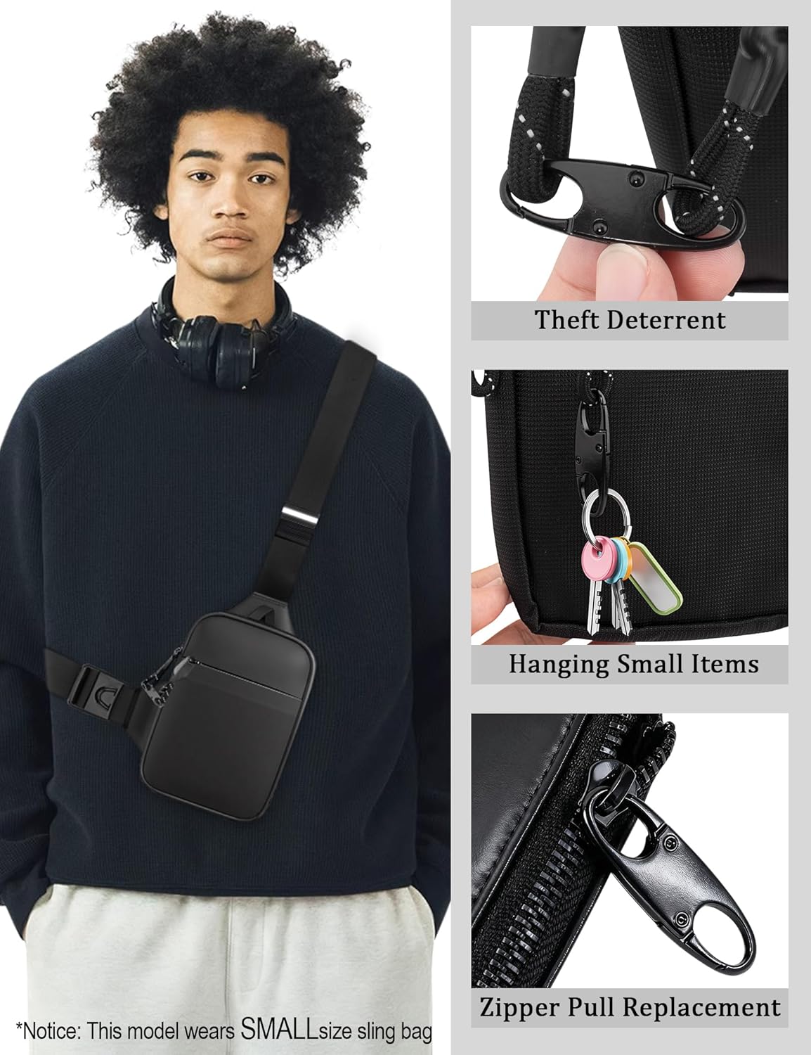 Peicees Mini Anti Theft Crossbody Sling Bag Small Chest Bag Dual Pocket Water Resistant Fanny Pack Running Phone Holder - Image 3