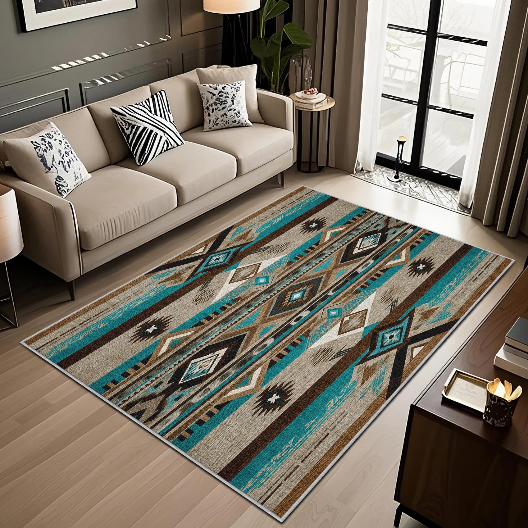 Tapis de salon 200x300 lavable en machine et antidérapant rétro