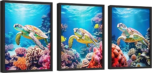 EXCOOL CLUB Decoración de tortuga marina impresión artística de tortuga marina de 12 x 16 pulgadas, decoración de pared de tortuga marina del océano
