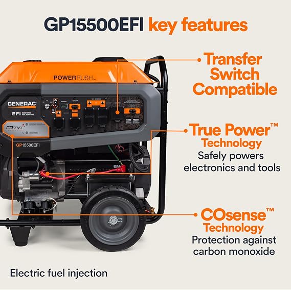 Generac 19,300 Starting Watt Portable Gas Generator, Electric Start