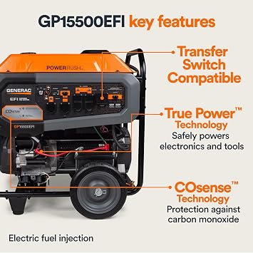 Generac 19,300 Starting Watt Portable Gas Generator, Electric Start
