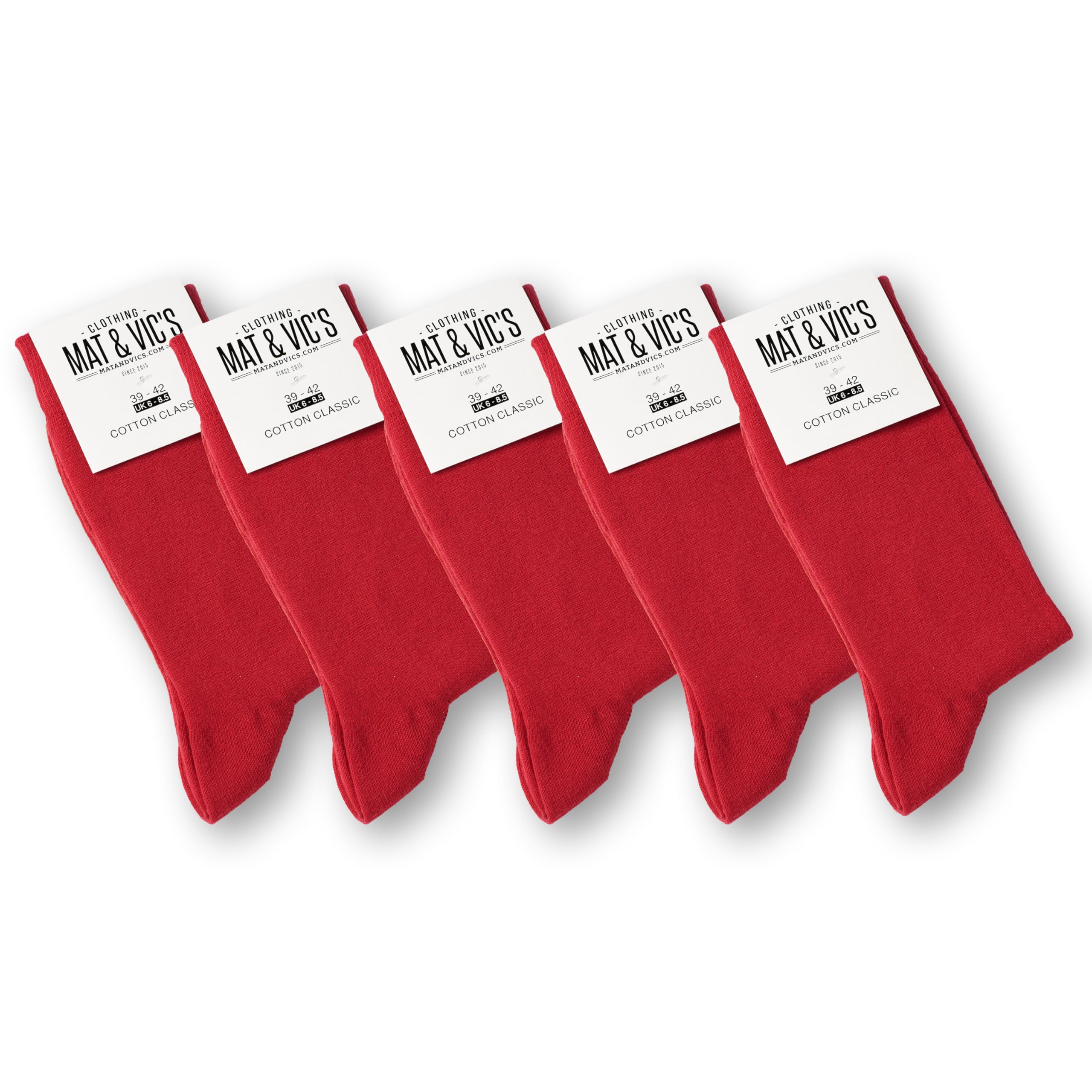 Mat and Vic's Mens Socks (5 Pair Pack) Cotton Classic Comfortable Breathable (UK '4-6 / EU 35-38, Fun Red)