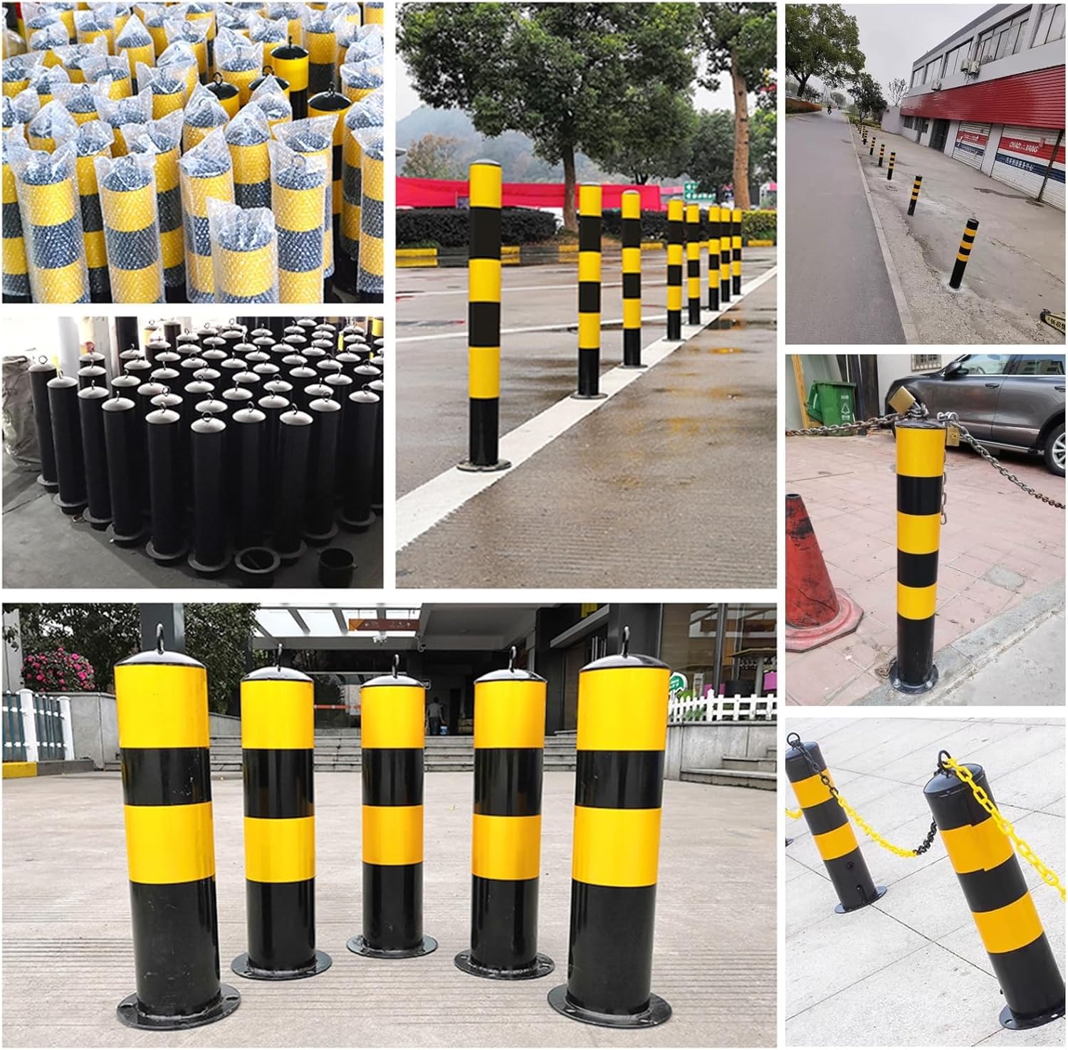 Poste Delimitador De Barrera De Seguridad con Conos De Tráfico, Poste Delimitador con Base, Poste De Estacionamiento De Acero con Montaje En Suelo Y Bloqueo, Postes,H 50CM/19.7in