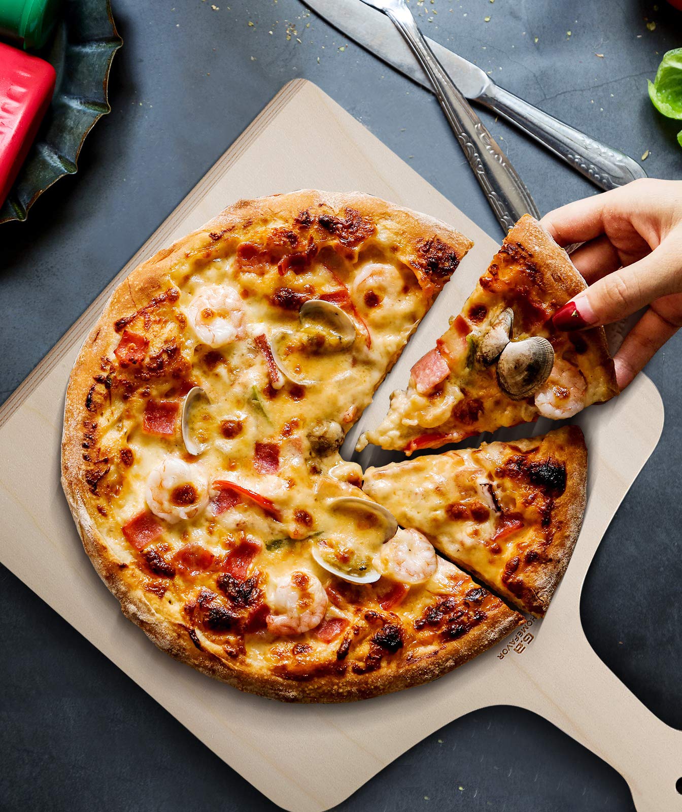 Pizza Peel With Long Handle, Bamboo Pizza Spatula Bevelled