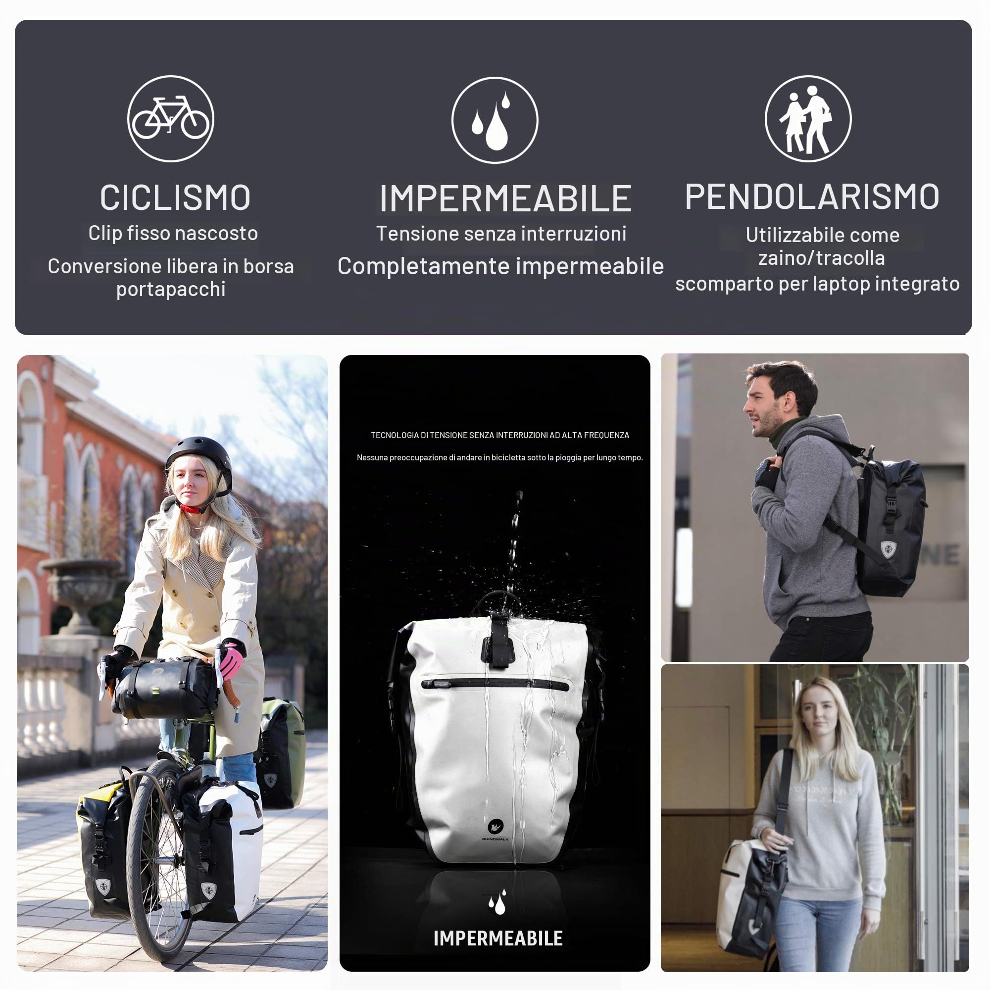 BAIGIO 27L / 30L Multi-Tasca Borsa per Bicicletta Impermeabile Borse Portapacchi Posteriore Bici MTB Sacchetto della Bicicletta per Ciclismo e Viaggio (Nero)