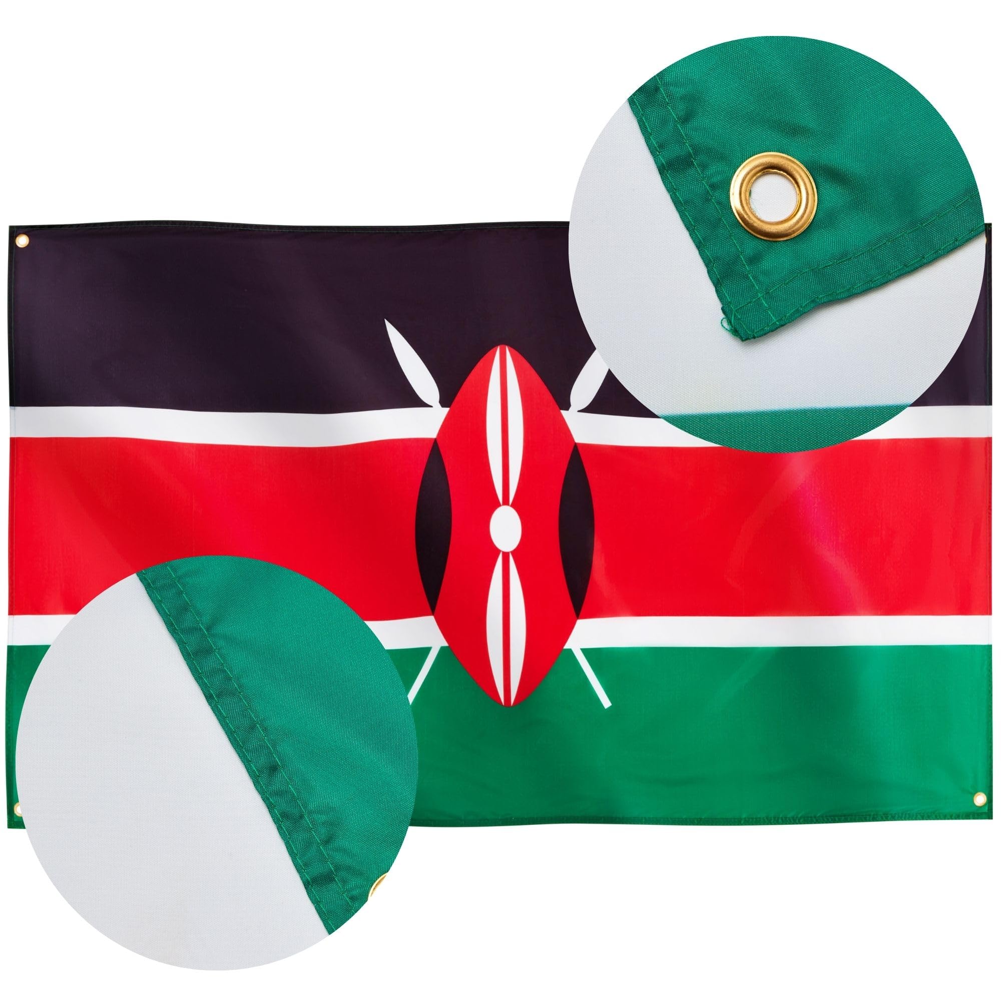 Runesol Kenya Flag 91x152cm (3ft x 5ft), 4 Grommets with Eyelet in Every Corner - Image 4