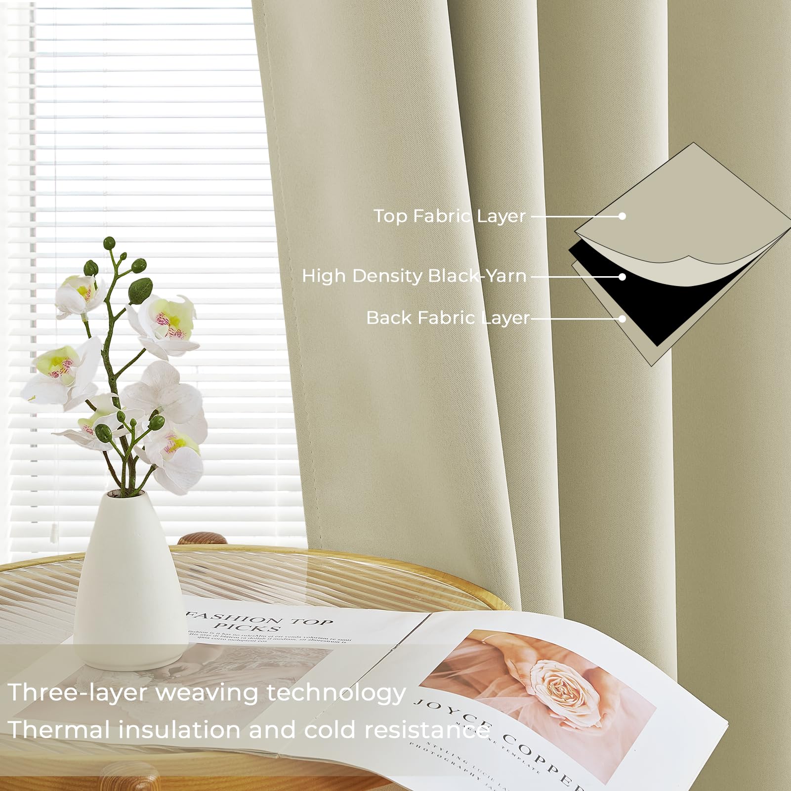 MRTREES 2 Pezzi Tende Oscuranti per Interni Termiche Isolanti Tende Camera da Letto Tinta Unita con Occhielli Moderne per Soggiorno Finestra Elegante 140x300 CM (Larghezza x Altezza) Beige